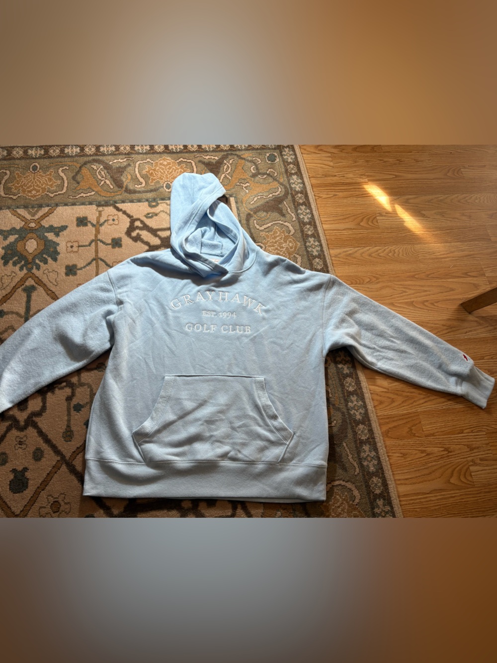 League Light Blue Crewneck Hoodie with Gray Text